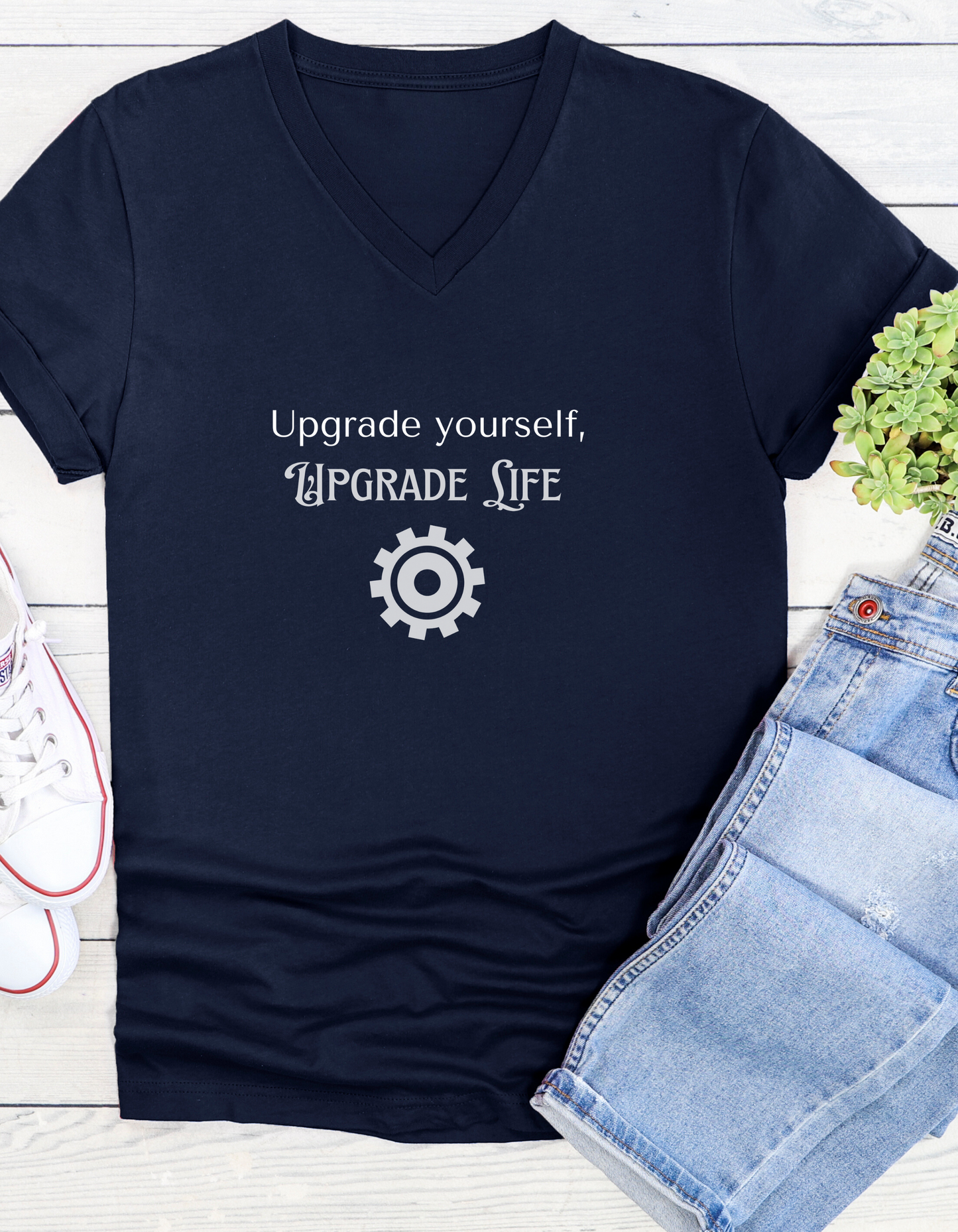 Upgrade yourself, upgrade life, Inspirational Quote V-neck Unisex T-Shirt