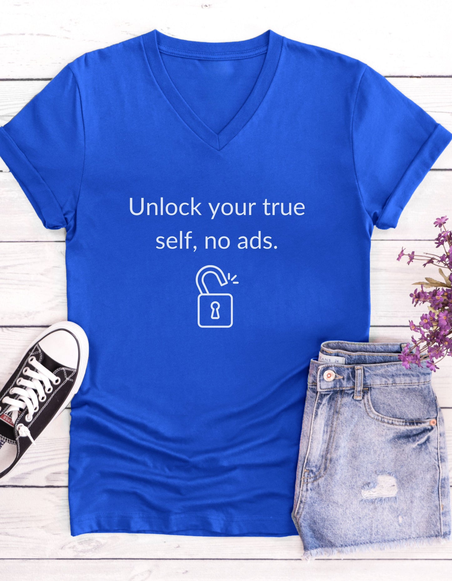 Unlock Your True Self, No Ads, Inspirational Quote V-neck Unisex T-Shirt