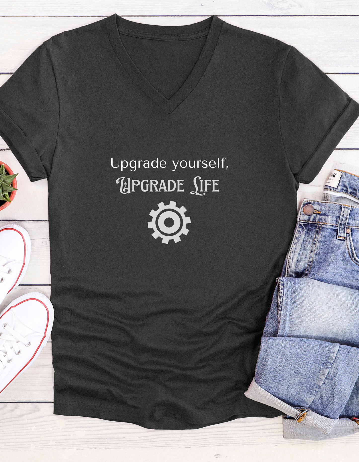 Upgrade yourself, upgrade life, Inspirational Quote V-neck Unisex T-Shirt