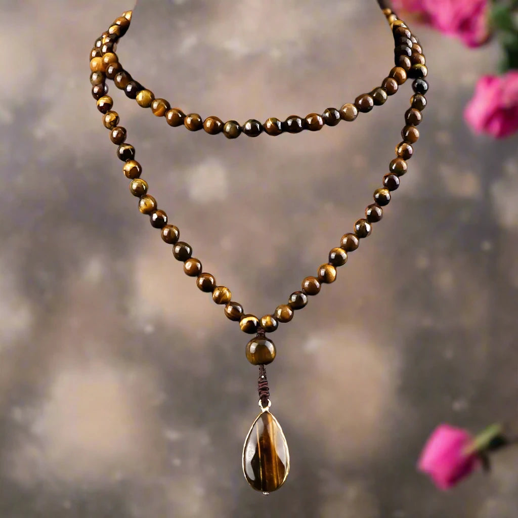 Go Deeper Vintage Elegance Tiger Eye Stone Prayer Mala Beads