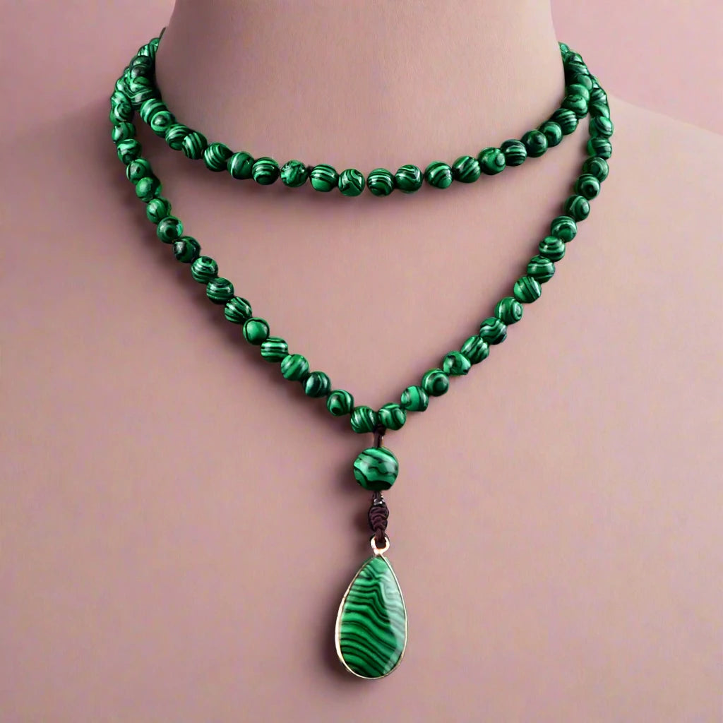 Go Deeper Natural Malachite Stone Prayer Beads
