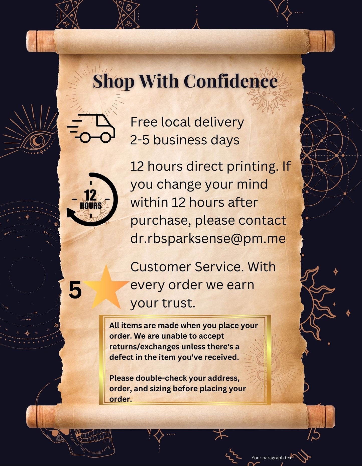 Shop With Confidence Banner explains free local delivery, 12-hour buyerβs remorse period, and customer service.